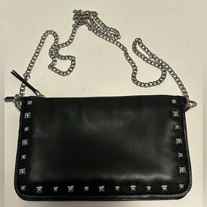 Zara Black Leather studded clutch shoulder bag chain strap